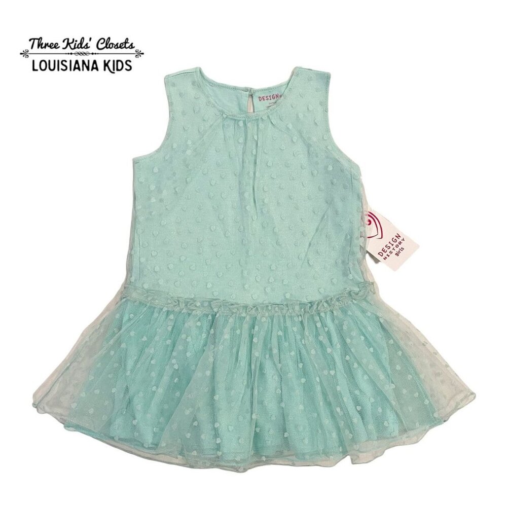 NEW Design History 2T Mint Heart Tulle Overlay Tank Dress